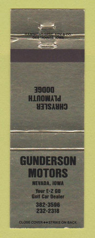 Matchbook Cover - Gunderson Chrysler Plymouth Dodge Nevada IA