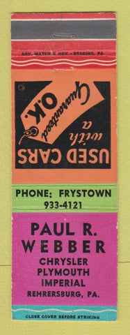 Matchbook Cover - Paul Webber Chrysler Plymouth Imperial Rehrersburg PA