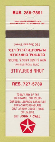 Matchbook Cover - John Robitaille Chrysler Plymouth Windsor ON