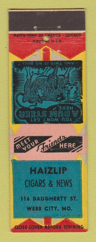 Matchbook Cover - Haizlip Cigars News Webb City MO