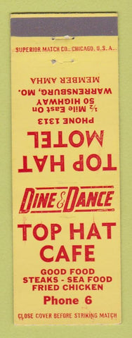 Matchbook Cover - Top Hat Cafe Warrensburg MO Motel