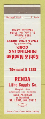 Matchbook Cover - Renda Litho Supply St Louis MO Kohl Madden Printing