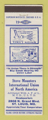Matchbook Cover - Stove Mounters Union St Louis MO