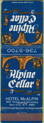 Matchbook Cover - Alpine Cellar Hotel McAlpin New York NY