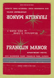 Matchbook Cover - Franklin Manor Apartment Hotel Franklin Park IL 40 Strike