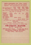 Matchbook Cover - Franklin Manor Apartment Hotel Franklin Park IL 40 Strike