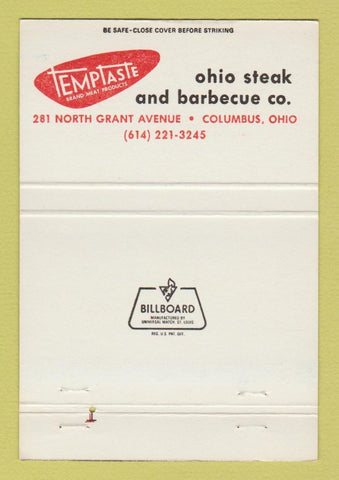 Matchbook Cover - Tempaste Ohio Steak BBQ Columbus OH 40 Strike