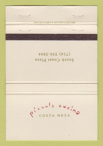 Matchbook Cover - Piccolo Cucina Costa Mesa CA 40 Strike