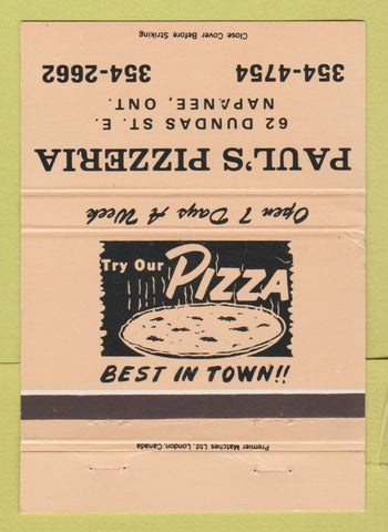 Matchbook Cover - Paul's Pizzeria Napanee ON PEACH 40 Strike