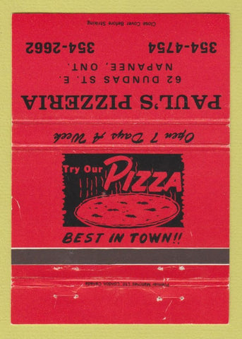 Matchbook Cover - Paul's Pizzeria Napanee ON RED 40 Strike