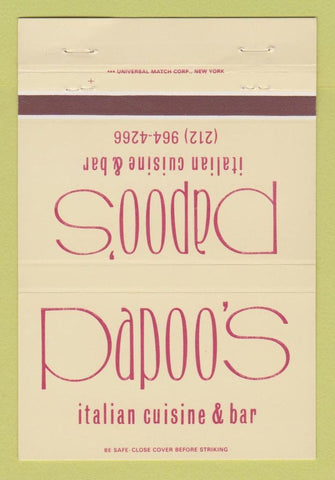 Matchbook Cover - Papoo's Italian Restaurant New York City 40 Strike