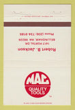 Matchbook Cover - Mac Quality Tools Bellingham MA Robert Jackson 40 Strike