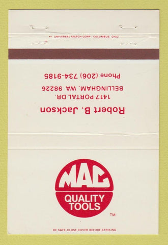 Matchbook Cover - Mac Quality Tools Bellingham MA Robert Jackson 40 Strike