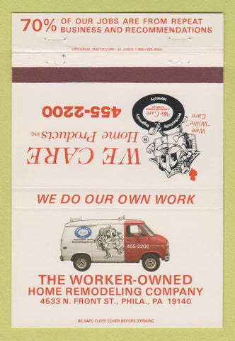 Matchbook Cover - We Care Home Products Philadelphia PA 40 Strike