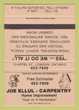 Matchbook Cover - Joe Ellul Carpentry London ON SAMPLE 40 Strike
