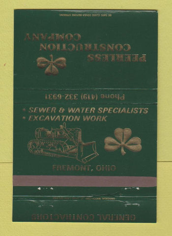 Matchbook Cover - Peerless Construction Company Fremont OH Excavating 40 Strike