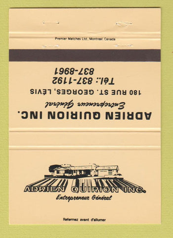 Matchbook Cover - Adrien Quirion Entrepreneur General Levis QC TAN 40 Strike