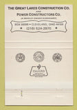 Matchbook Cover - Great Lakes Construction Cleveland OH Power 40 Strike