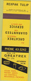 Matchbook Cover - Greatrex  Rexpak Tulip Artarmon NSW