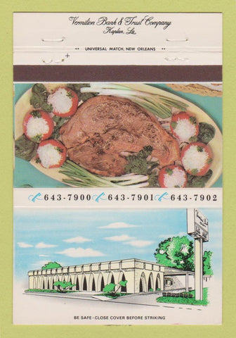 Matchbook Cover - Vermilion Bank & Trust Kaplan LA WORN BACK 40 Strike