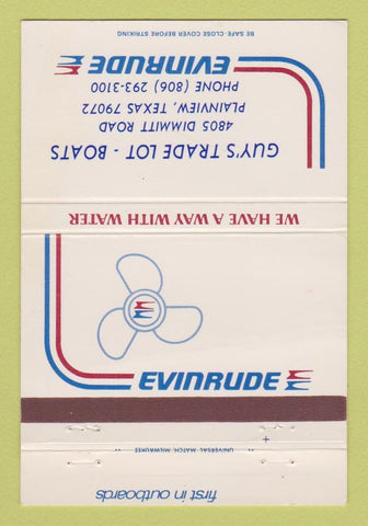 Matchbook Cover - Evinrude Boat Motors Guy's Plainview TX 40 Strike