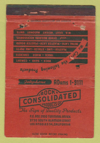 Matchbook Cover - Rock Consolidated Products Los Angeles CA WORN 40 Strike
