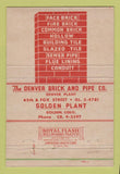 Matchbook Cover - Denver Brick and Pipe Colorado 40 Strike