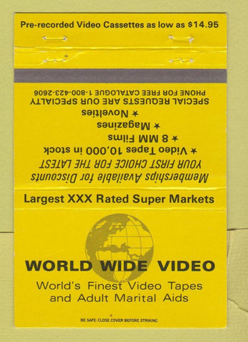 Matchbook Cover - World Wide Video Porn CA WA 40 Strike