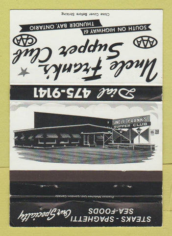 Matchbook Cover - Uncle Frank's Supper Club Thunder Bay ON 40 Strike