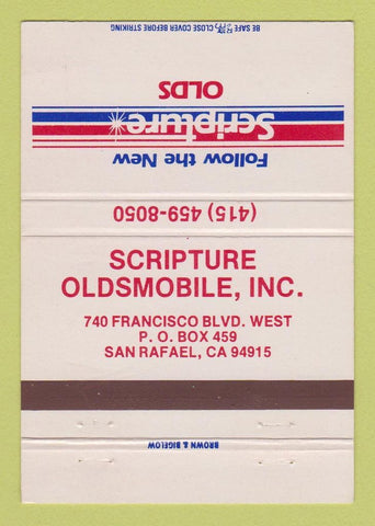 Matchbook Cover - Scripture Oldsmobile San Rafael CA 40 Strike