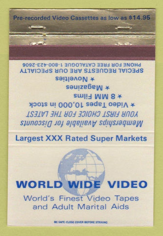 Matchbook Cover - World Wide Video Porn Tijunga CA Las Vegas NV 40 Strike