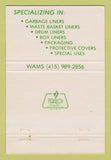 Matchbook Cover - Wams Plastic Film Products San Francisco CA 40 Strike