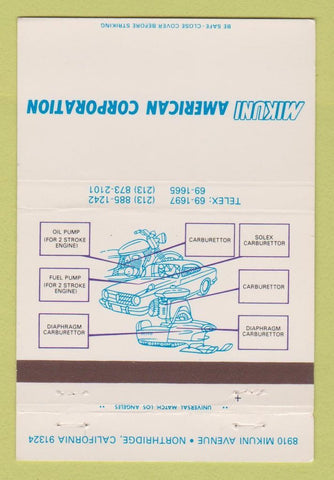 Matchbook Cover - Mijuni American Corp Northridge CA auto parts 40 Strike