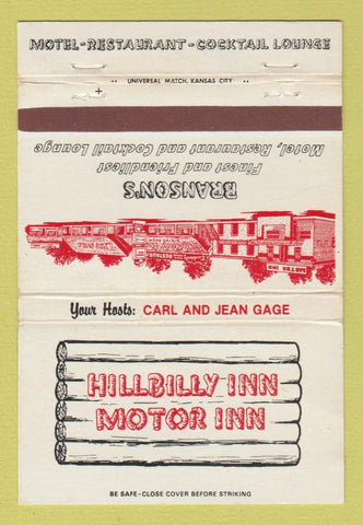 Matchbook Cover - Hillbilly Inn Motor Inn Branson MO 40 Strike