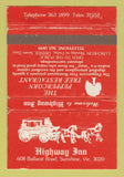 Matchbook Cover - Highway Inn Sunshine Victoria Australia WEAR 40 Strike