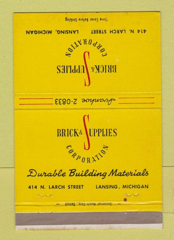 Matchbook Cover - Brick & Supplies Corp Lansing MI 40 Strike