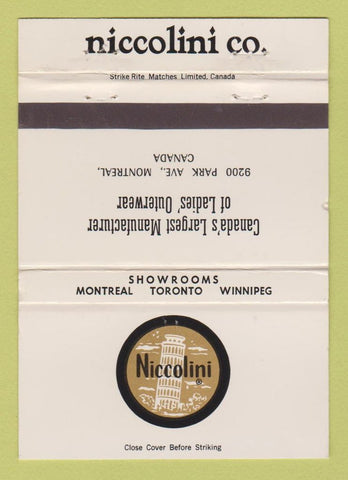 Matchbook Cover - Niccolini Women's Clothes Montreal QC WEAR 40 Strike