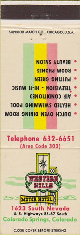 Matchbook Cover - Western Hills Motel Colorado Springs CO