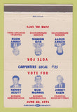 Matchbook Cover - Carpenters Union 1971 Bud Morris Jimmy Keen 40 Strike