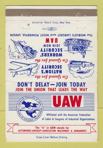Matchbook Cover - United Auto Workers UAW Union 40 Strike