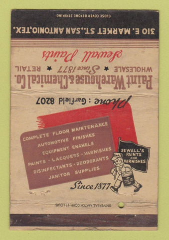 Matchbook Cover - Paint Warehouse Chemical San Antonio TX WORN 40 Strike