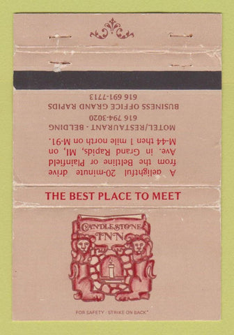 Matchbook Cover - Candlestick Inn Belding MI TAN WORN 40 Strike