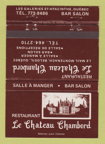 Matchbook Cover - Restaurant Le Chateau Chambord St Hyacinthe QC 40 Strike