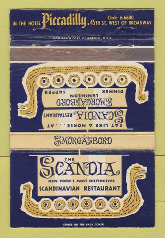 Matchbook Cover - Scandia Scandinavian Restaurant New York City WORN 40 Strike
