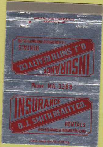 Matchbook Cover - Smith Realty Insurance Indianapolis IN 40 Strike