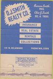 Matchbook Cover - Smith Realty Insurance Indianapolis IN 40 Strike