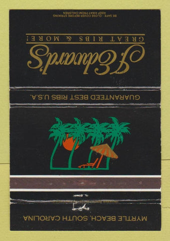 Matchbook Cover - J Edward's Ribs Myrtle Beach SC 40 Strike