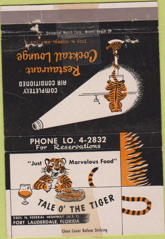 Matchbook Cover - Tale O The Tiger Ft Lauderdale FL WEAR 40 Strike
