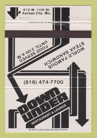Matchbook Cover - Down Under Restaurant Kansas City MO 40 Strike