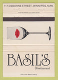 Matchbook Cover - Basil's Restaurant Winnipeg MB WEAR 40 Strike